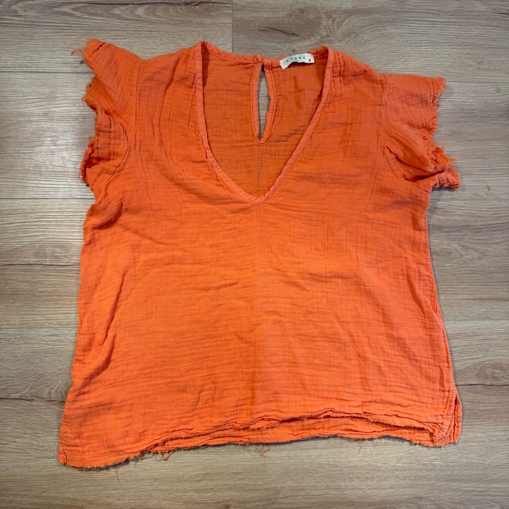 Stark X orange‎ flutter sleeve top with raw hems 100% cotton Women’s small